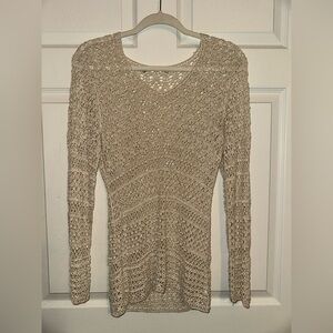 Beige sparkly Knit Long Sleeve Sweater or Coverup